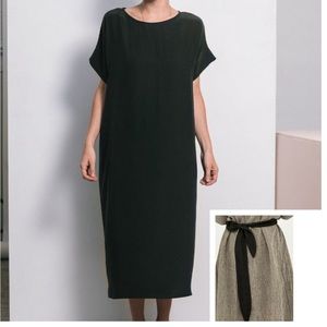 Like New ES Georgia Midi Dress & New Greta Belt black linen gauze one size OS